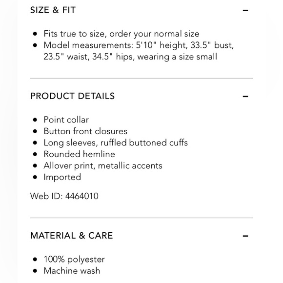 VINCE CAMUTO NWT Semi Sheer gold foil detailed button up Blouse Size: Small - Picture 11 of 11